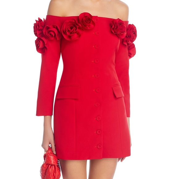 Lucy Paris Rosette Off-The-Shoulder Neck Long Sleeve Button Front Mini - Picture 1 of 6